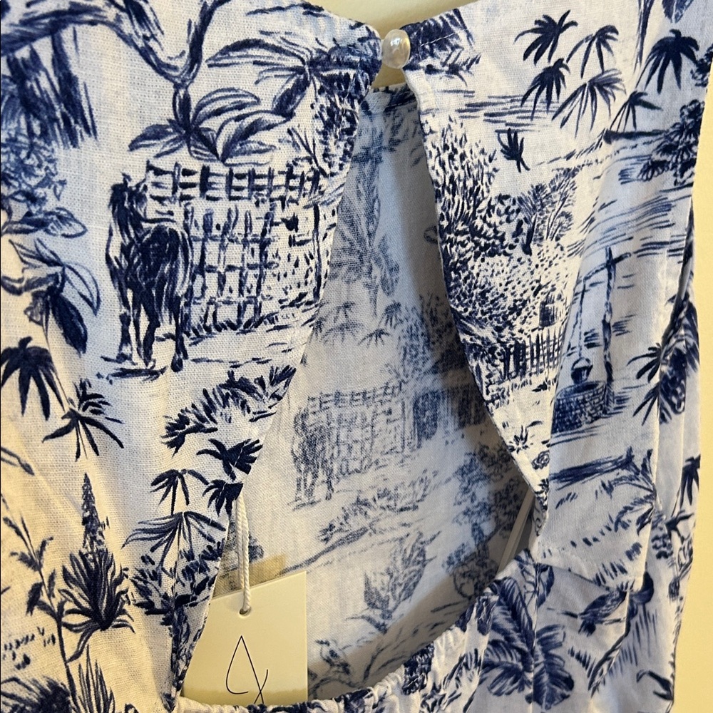 Joie Horse Toile Dress Envelope Cut Out Back Short Sleeveless Blue & White NWT - Picture 7 of 17